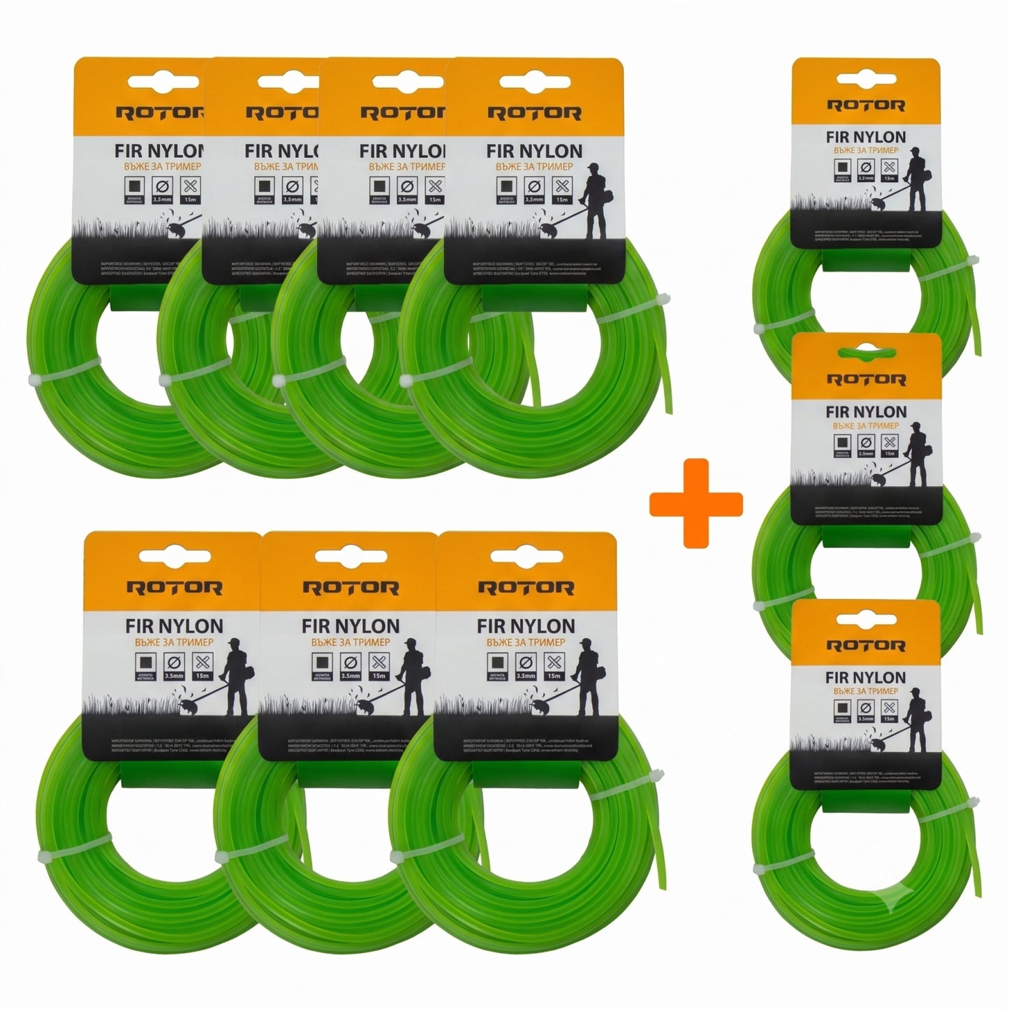 Set 10 Fire Nylon Patrat ROTOR, 3.5mm x 15m, verde, pentru motocoasa si trimmer - imagine produs