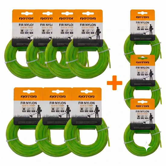 Set 10 Fire Nylon Patrat ROTOR, 3mm x 15m, verde, pentru motocoasa si trimmer - imagine produs