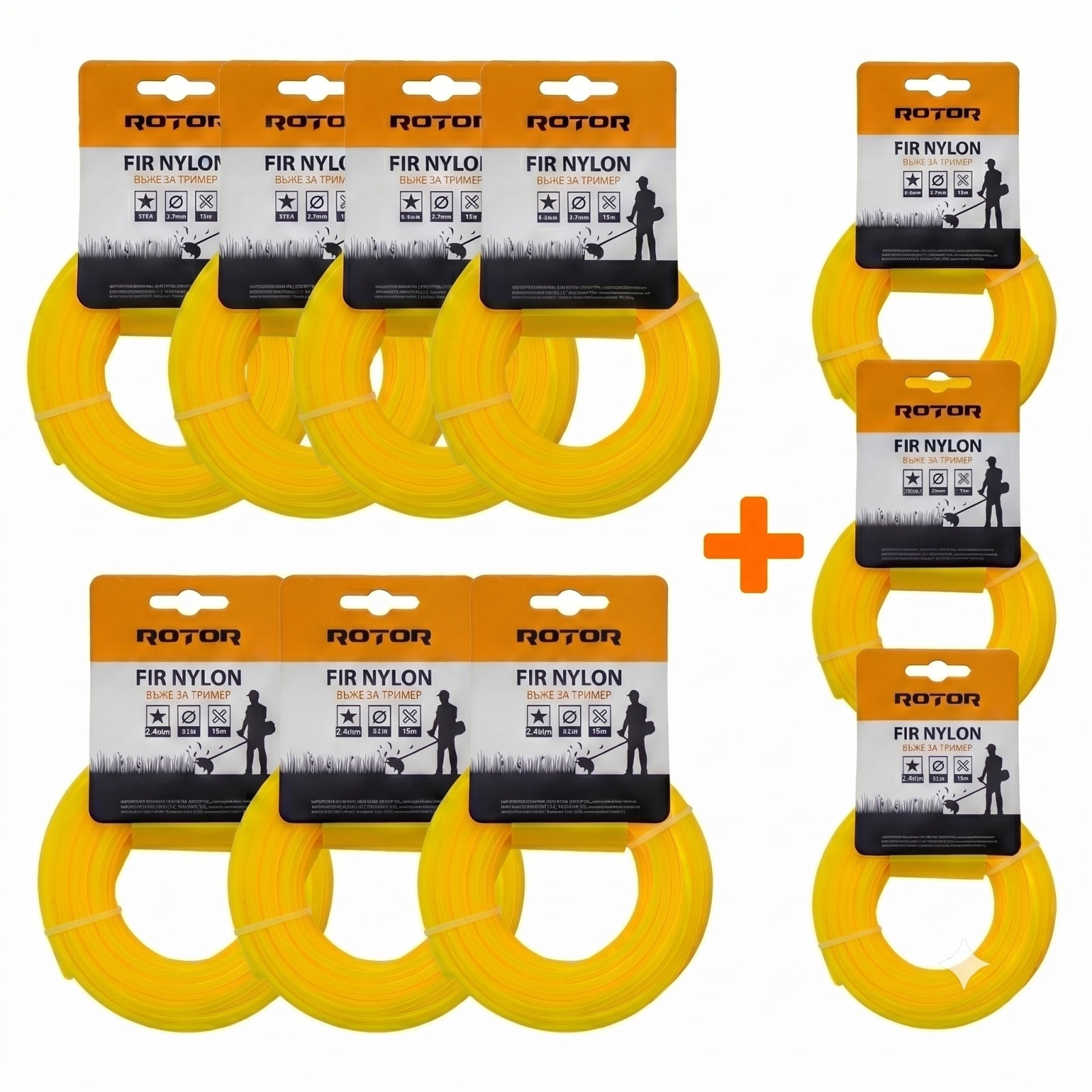 Set 10 Fire Nylon Stea ROTOR, 2.7mm x 15m, galben, pentru motocoasa si trimmer - imagine produs