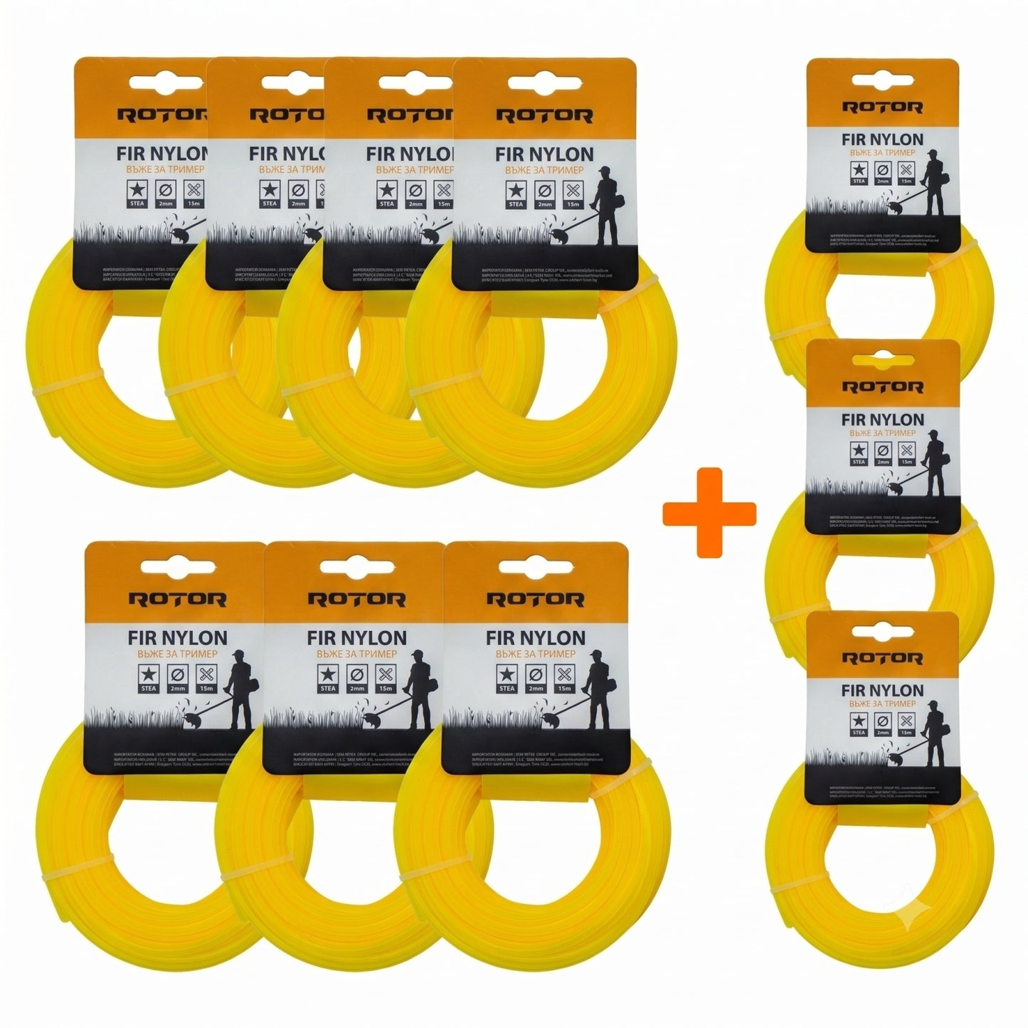 Set 10 Fire Nylon Stea ROTOR, 2mm x 15m, galben, pentru motocoasa si trimmer - imagine produs
