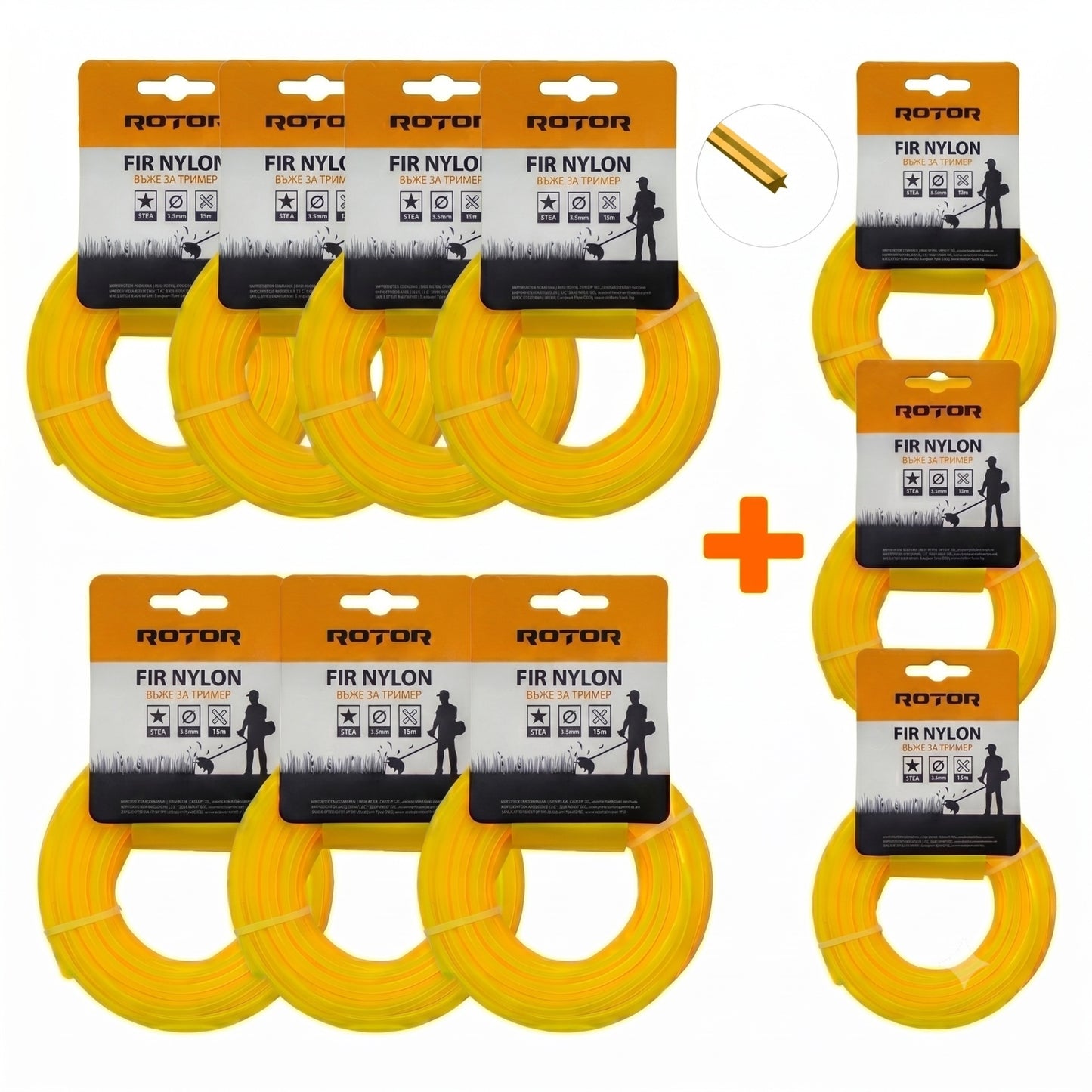 Set 10 Fire Nylon Stea ROTOR, 3.5mm x 15m, galben, pentru motocoasa si trimmer - imagine produs