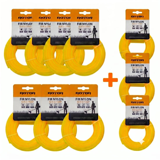 Set 10 Fire Nylon Stea ROTOR, 3mm x 15m, galben, pentru motocoasa si trimmer - imagine produs