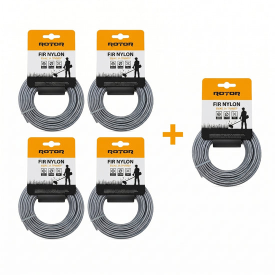 Set 5 Fire Nylon cu Insertie Otel ROTOR, 2.7mm x 15m, rotund, pentru motocoasa - imagine produs