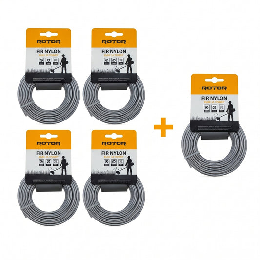 Set 5 Fire Nylon cu Insertie Otel ROTOR, 2mm x 15m, rotund, pentru motocoasa - imagine produs