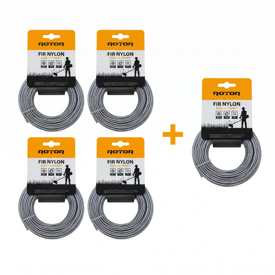 Set 5 Fire Nylon cu Insertie Otel ROTOR, 3mm x 15m, rotund, pentru motocoasa - imagine produs