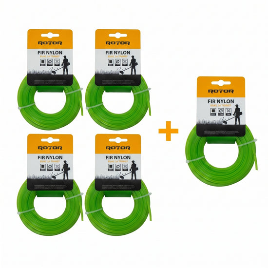 Set 5 Fire Nylon Patrat ROTOR, 2.7mm x 15m, verde, pentru motocoasa si trimmer - imagine produs
