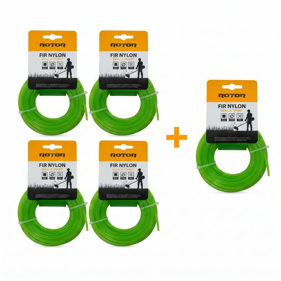 Set 5 Fire Nylon Patrat ROTOR, 3.5mm x 15m, verde, pentru motocoasa si trimmer - imagine produs