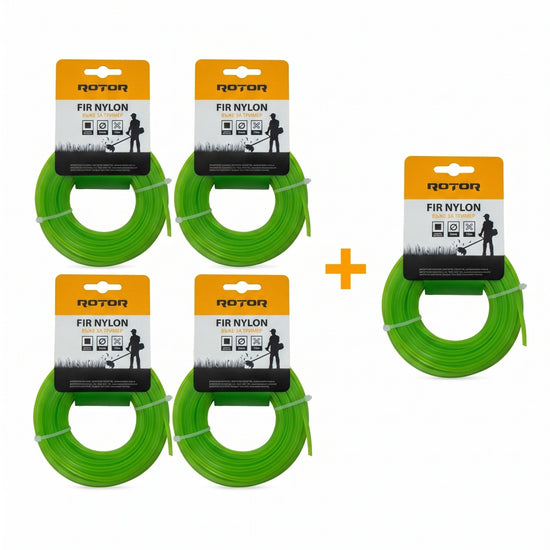 Set 5 Fire Nylon Patrat ROTOR, 3mm x 15m, verde, pentru motocoasa si trimmer - imagine produs