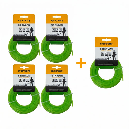 Set 5 Fire Nylon Patrat ROTOR, 4mm x 15m, verde, pentru motocoasa si trimmer - imagine produs