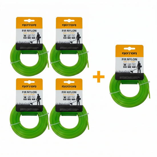Set 5 Fire Nylon Patrat ROTOR, 4mm x 15m, verde, pentru motocoasa si trimmer - imagine produs