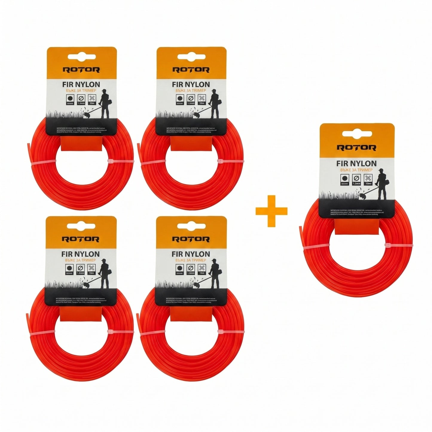 Set 5 Fire Nylon Rotund ROTOR, 1.3mm x 15m, rosu, pentru motocoasa si trimmer - imagine produs