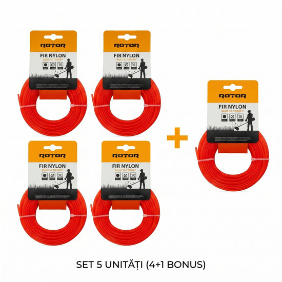 Set 5 Fire Nylon Rotund ROTOR, 1.6mm x 15m, rosu, pentru motocoasa si trimmer - imagine produs