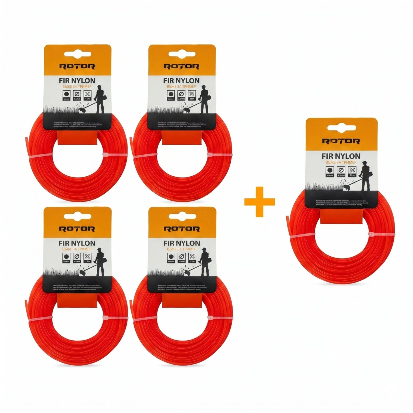 Set 5 Fire Nylon Rotund ROTOR, 3.5mm x 15m, rosu, pentru motocoasa si trimmer - imagine produs