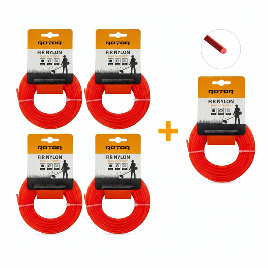 Set 5 Fire Nylon Rotund ROTOR, 3mm x 15m, rosu, pentru motocoasa si trimmer - imagine produs