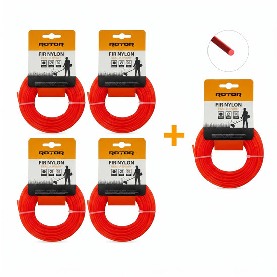 Set 5 Fire Nylon Rotund ROTOR, 3mm x 15m, rosu, pentru motocoasa si trimmer - imagine produs
