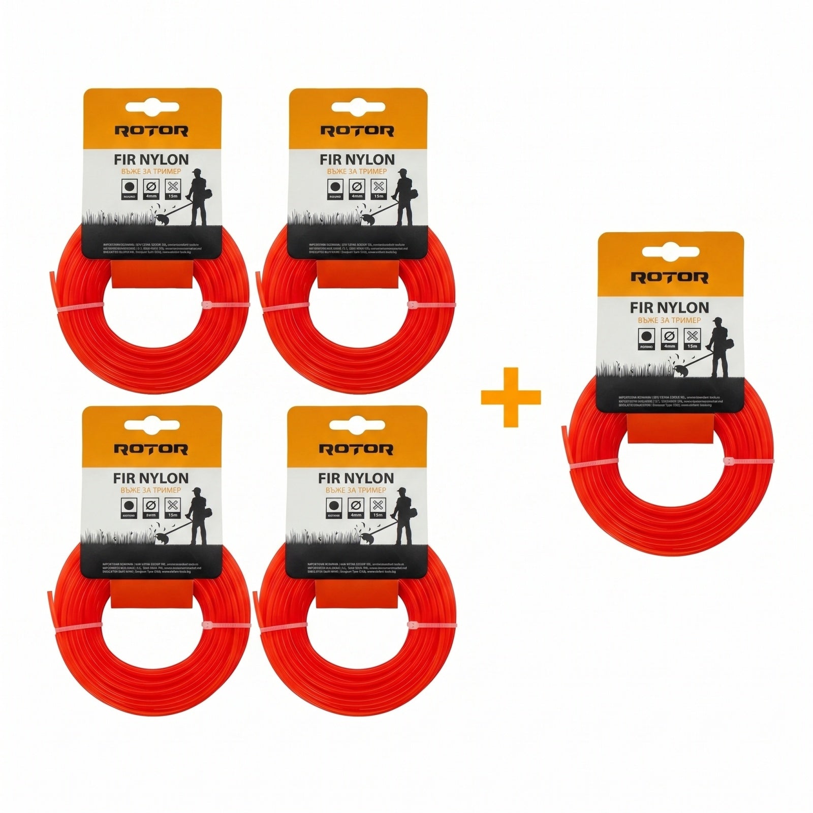 Set 5 Fire Nylon Rotund ROTOR, 4mm x 15m, rosu, pentru motocoasa si trimmer - imagine produs