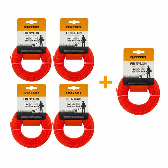 Set 5 Fire Nylon Rotund ROTOR, 4mm x 15m, rosu, pentru motocoasa si trimmer - imagine produs