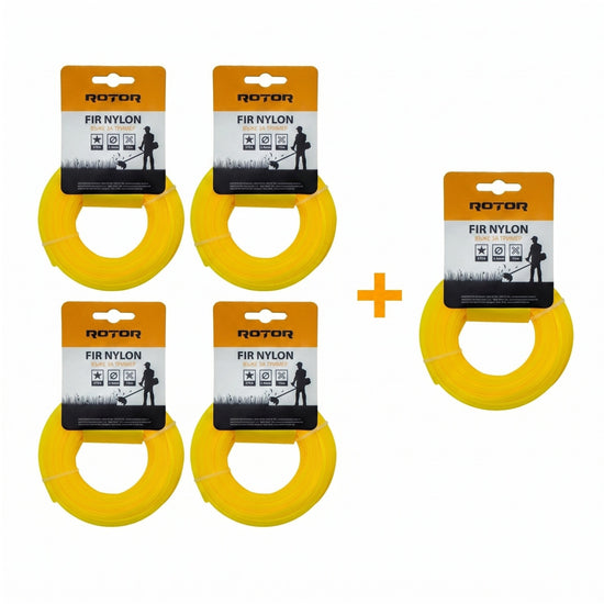 Set 5 Fire Nylon Stea ROTOR, 2.4mm x 15m, galben, pentru motocoasa si trimmer - imagine produs
