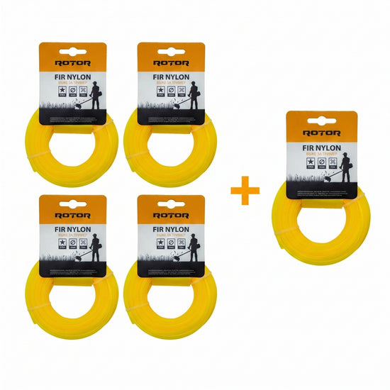 Set 5 Fire Nylon Stea ROTOR, 2mm x 15m, galben, pentru motocoasa si trimmer - imagine produs
