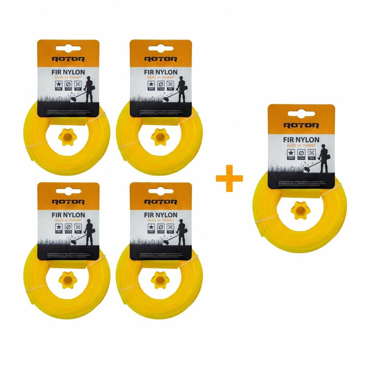 Set 5 Fire Nylon Stea ROTOR, 3mm x 15m, galben, pentru motocoasa si trimmer - imagine produs
