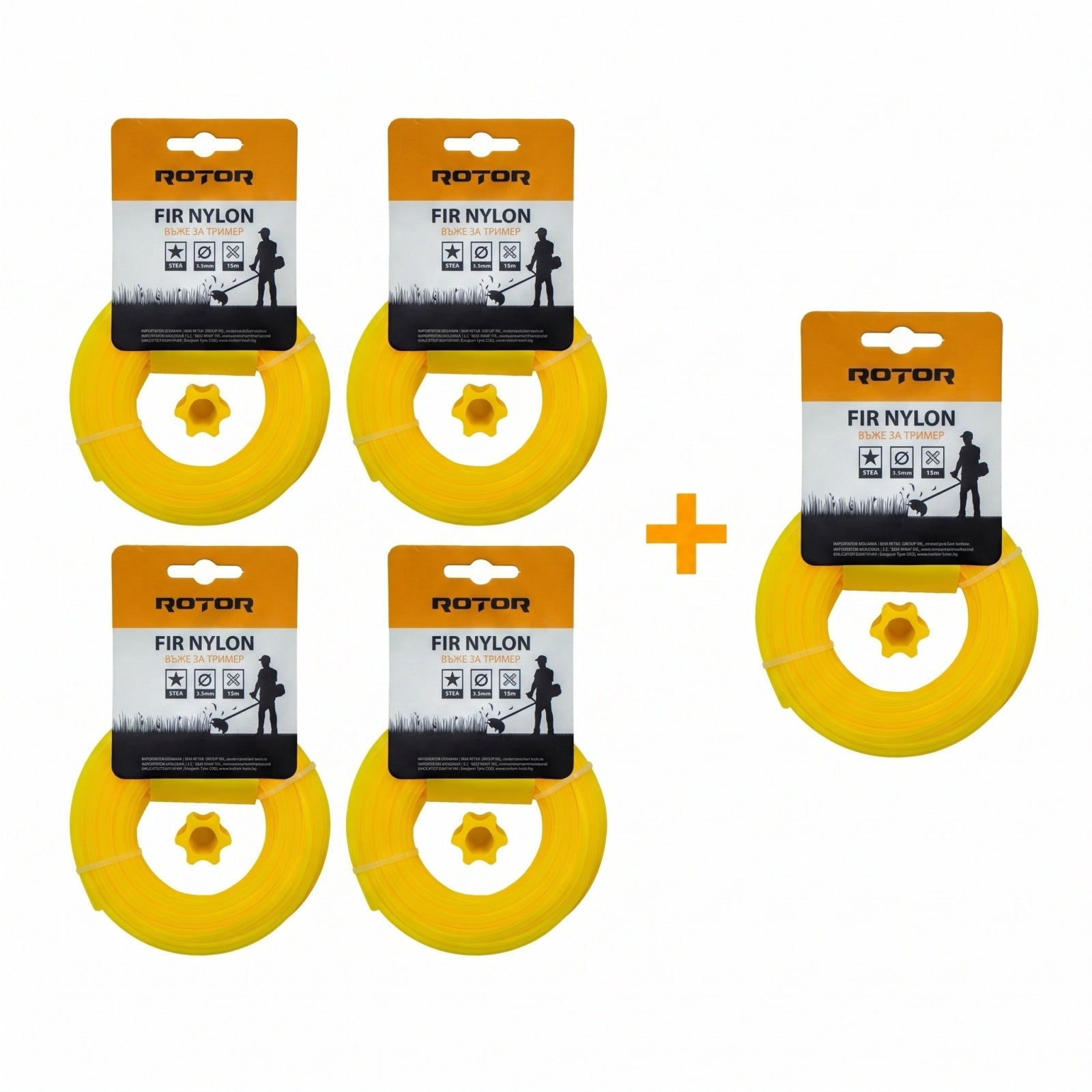 Set 5 Fire Nylon Stea ROTOR, 3mm x 15m, galben, pentru motocoasa si trimmer - imagine produs