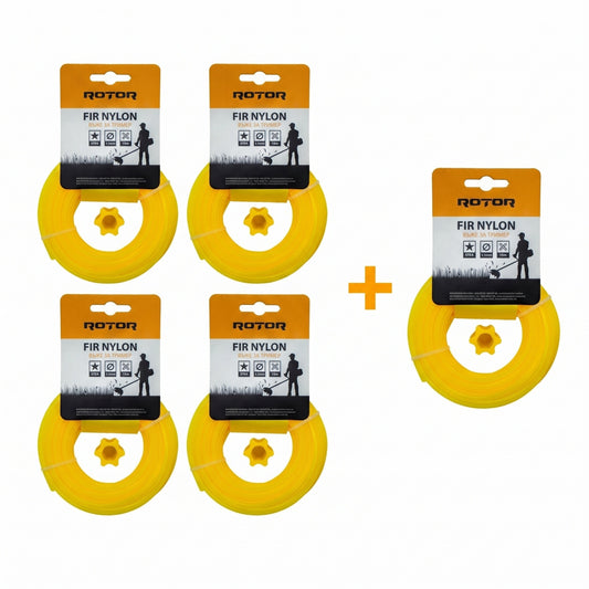 Set 5 Fire Nylon Stea ROTOR, 3mm x 15m, galben, pentru motocoasa si trimmer - imagine produs