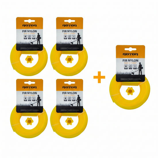 Set 5 Fire Nylon Stea ROTOR, 3mm x 15m, galben, pentru motocoasa si trimmer - imagine produs