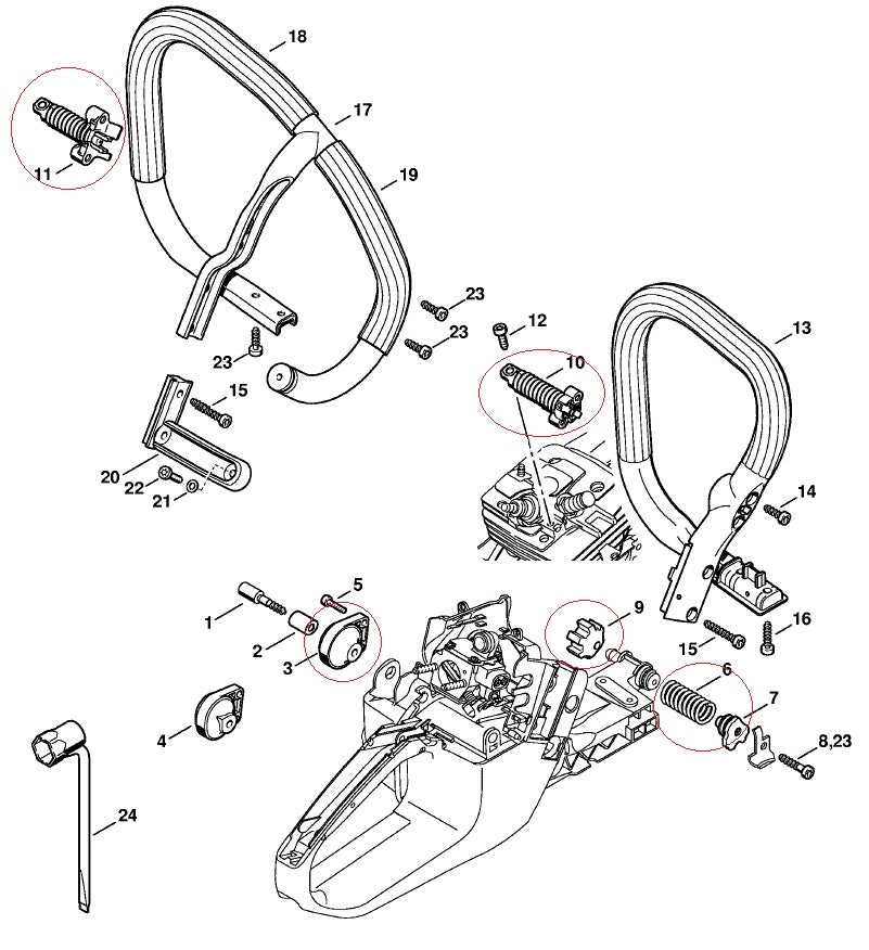 Set amortizoare drujba compatibile Stihl MS 341, MS 361 (5 Buc)