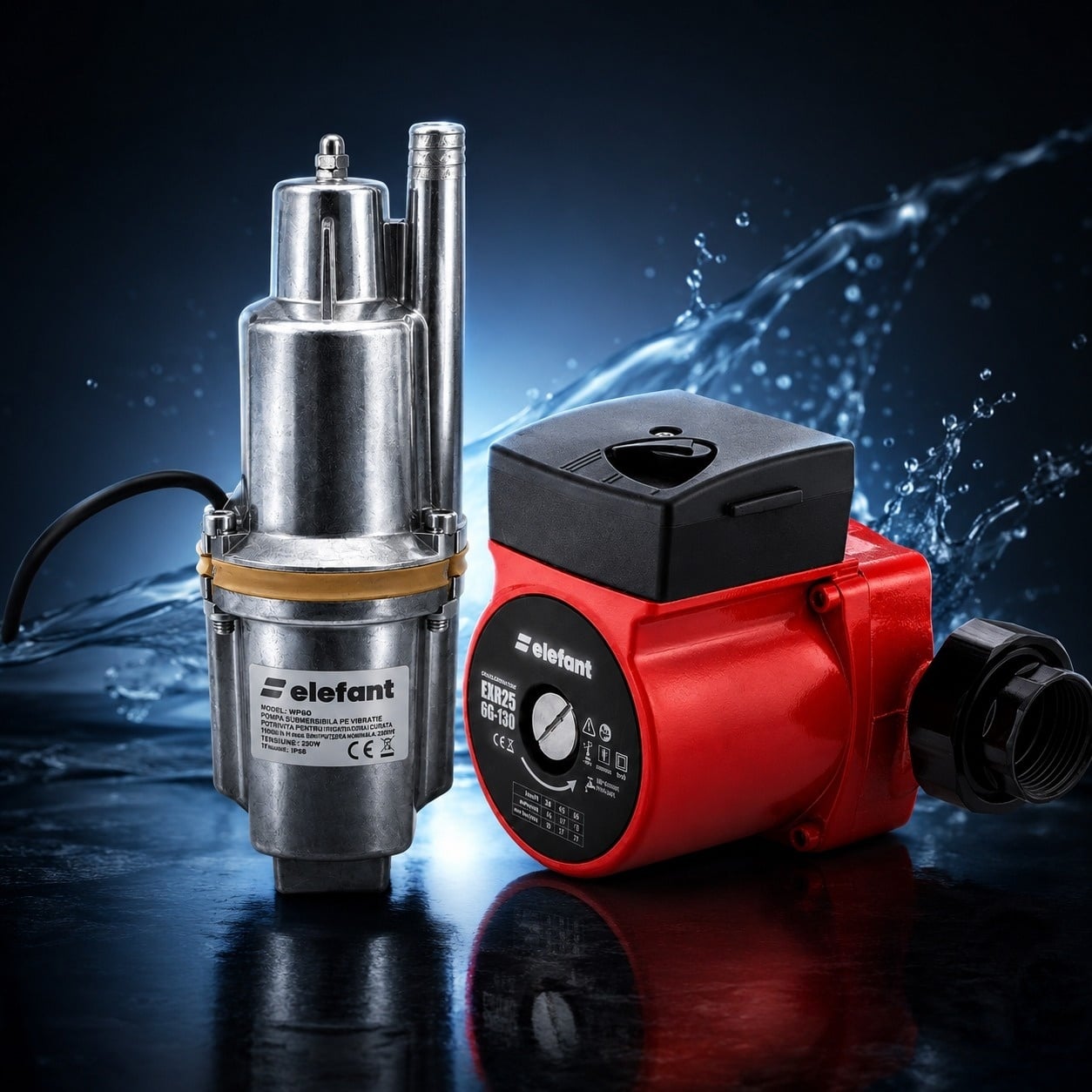 Set pompa submersibila vibratii apa curata 280W, si pompa recirculare 100W Elefant - imagine produs