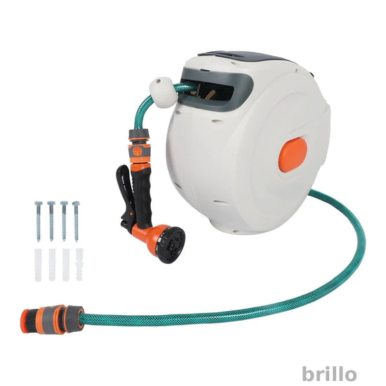 Furtun Gradina cu Tambur Retractabil Automat Brillo, 30+2m, 1/2", Pistol Stropire, Montaj Perete