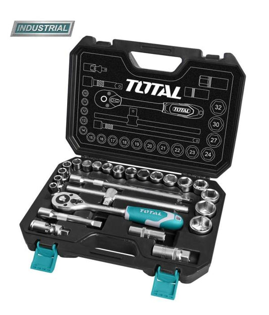 Trusa chei tubulare profesionala TOTAL Industrial 1/2", 25 piese, Cr-V 50BV30
