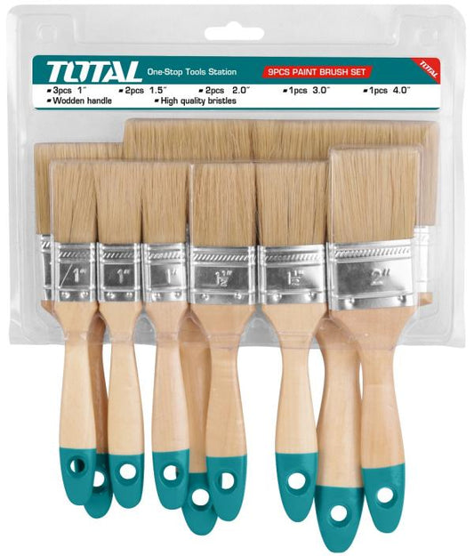Set 9 pensule vopsit TOTAL cu maner lemn dimensiuni multiple