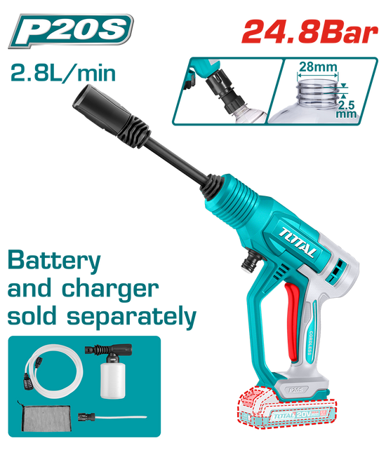 Aparat de spalat cu presiune TOTAL 20V, portabil, 24.8 bar, autoabsorbtie, Li-Ion