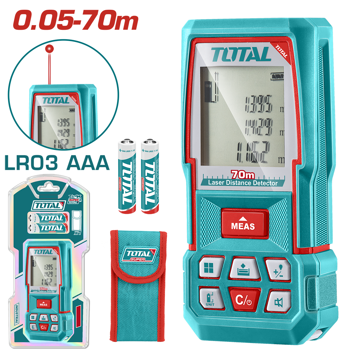 Aparat laser masurare distanta TOTAL 70 m, precizie ±2 mm, multifunctional
