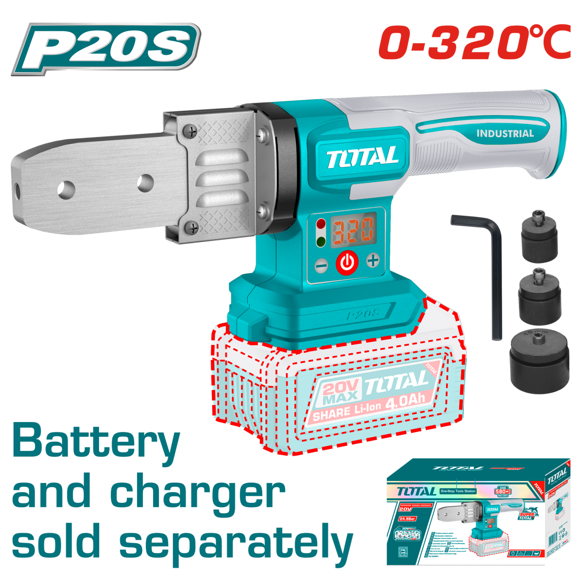 Aparat sudura tevi PPR TOTAL 20V, termofuziune portabila, fara acumulator si incarcator