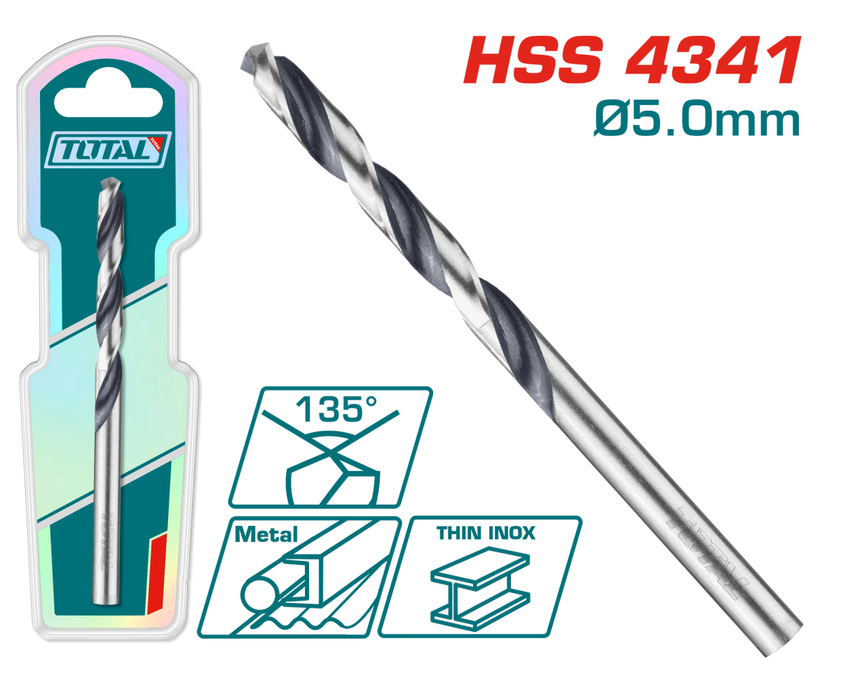 Burghiu Metal HSS Total | 5mm | Unghi 135° | Otel HSS 4341