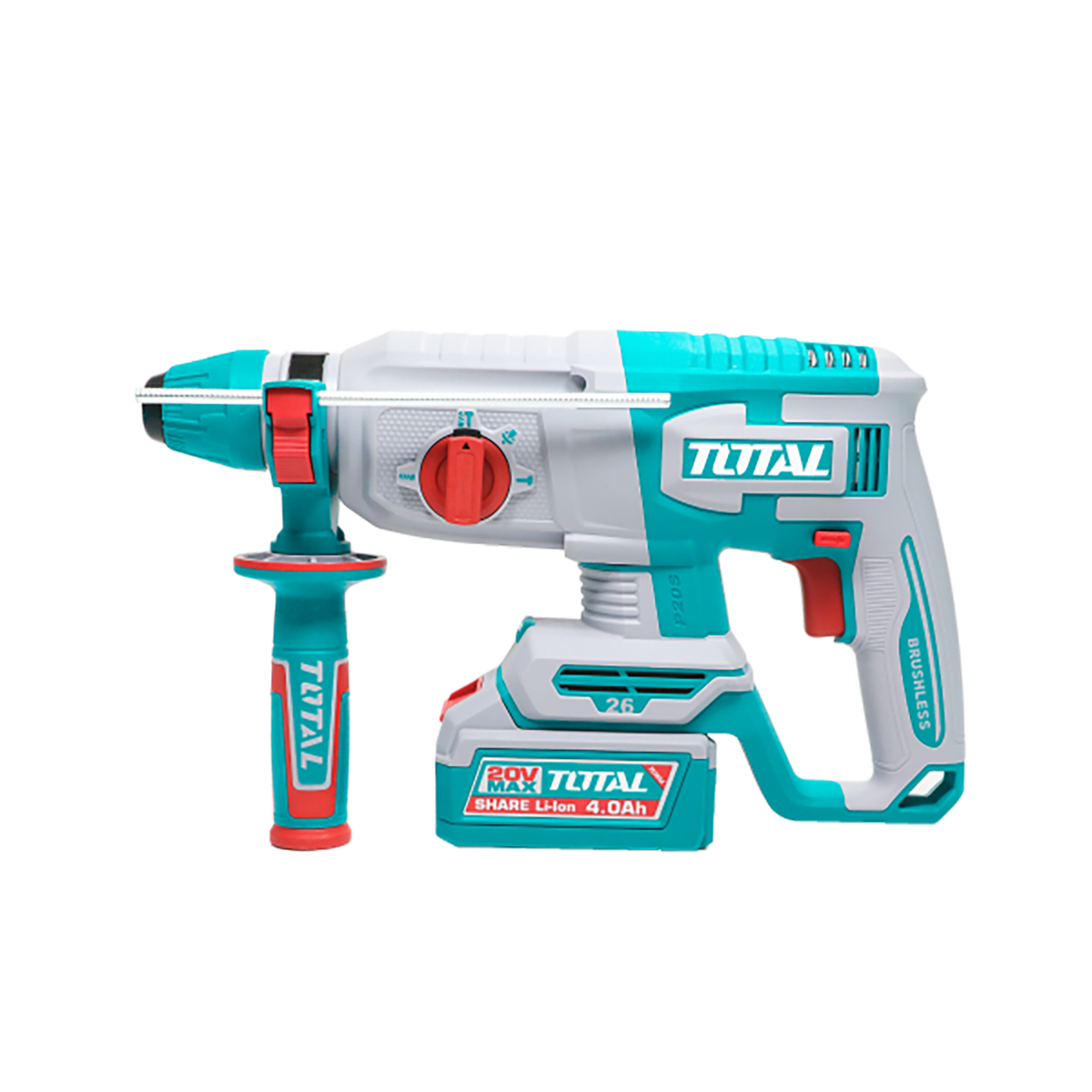 Ciocan rotopercutor TOTAL 20V, 2.5 J, brushless, SDS Plus, 2 acumulatori 4.0Ah, incarcator inclus