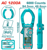 Clampmetru digital TOTAL – True RMS, 6000 count, masurare AC/DC, ecran color, temperatura -40°C ~ 1000°C