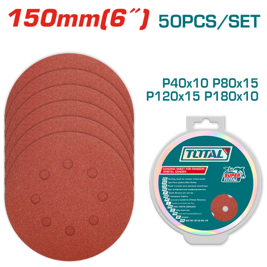Set Discuri Abrazive Total | 150mm | 50 buc | Velcro | P40 P80 P120 P180