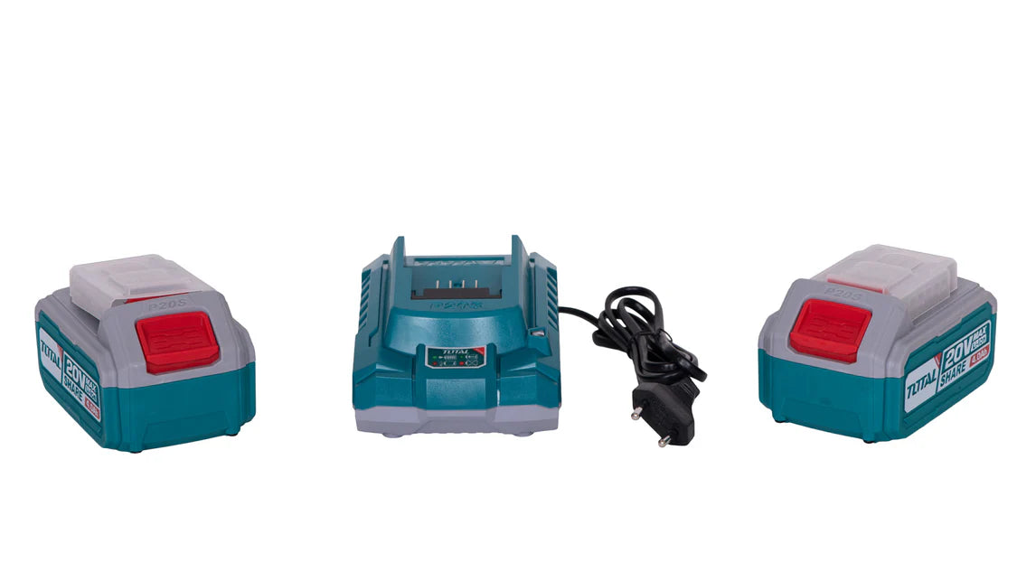 Drujba pe acumulator TOTAL 12 inch 20V, motor fara perii, 2 acumulatori, 1 incarcator, ungere automata, frana lant, PROFESIONAL