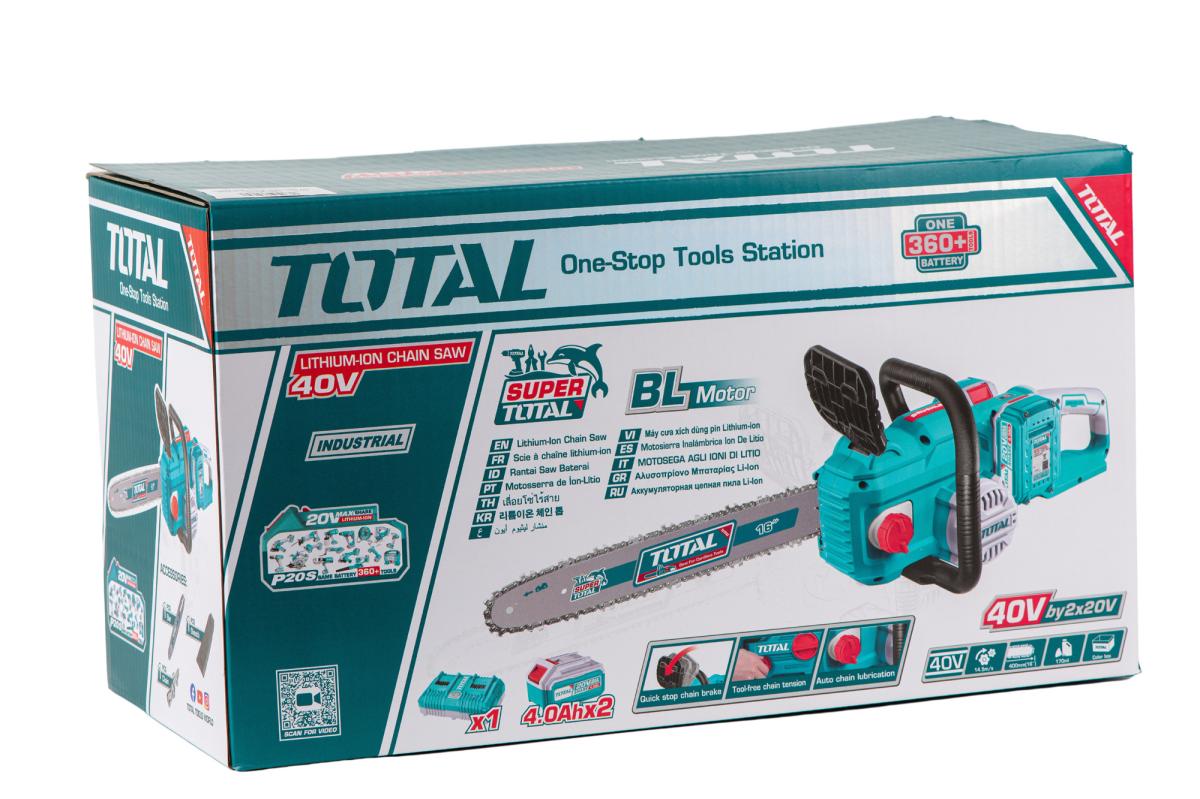 Drujba pe acumulator TOTAL 16”, Li-Ion 40V (20V+20V), lama 40 cm, motor brushless, 2 acumulatori + incarcator inclus