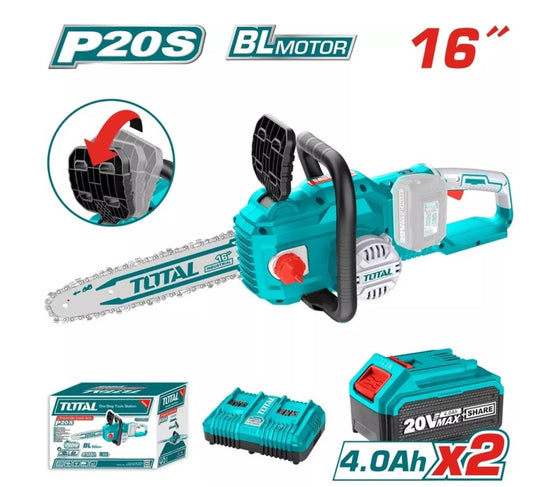 Drujba pe acumulator TOTAL 16”, Li-Ion 40V (20V+20V), lama 40 cm, motor brushless, 2 acumulatori + incarcator inclus