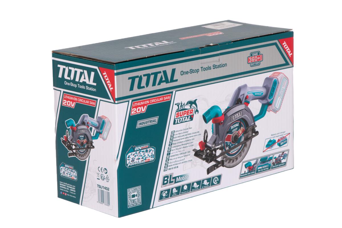Fierastrau circular TOTAL 20V, disc 140 mm, motor fara perii, fara acumulator si incarcator