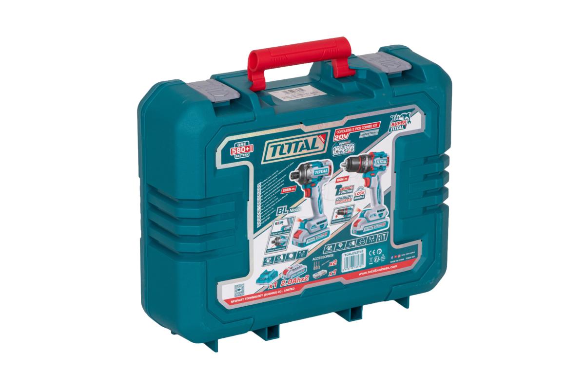 Kit Combo TOTAL 20V 2.0Ah – Masina de gaurit cu impact 66Nm + Masina de insurubat cu impact 285Nm, 2 acumulatori, incarcator