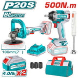 Kit combo TOTAL 20V – Pistol de insurubat cu impact, Masina de polisat si Blender fara fir (include 2 acumulatori si incarcator)
