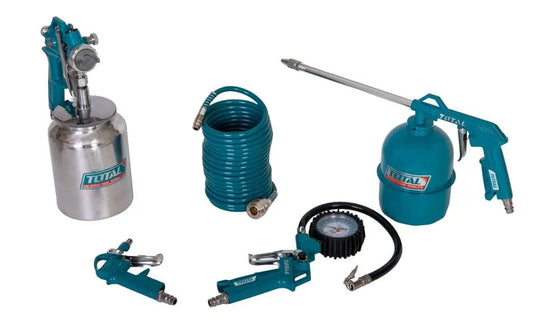 Kit 5 piese TOTAL pentru compresor, suflat, umflat, spalat, vopsit, furtun 5 m