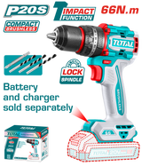 Masina de gaurit cu percutie TOTAL 20V, 66 Nm, motor fara perii (FARA acumulator si incarcator)