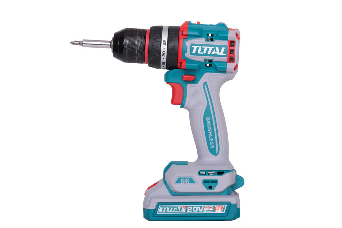 Masina de gaurit cu percutie TOTAL 20V 66Nm, 2x2.0Ah, Brushless