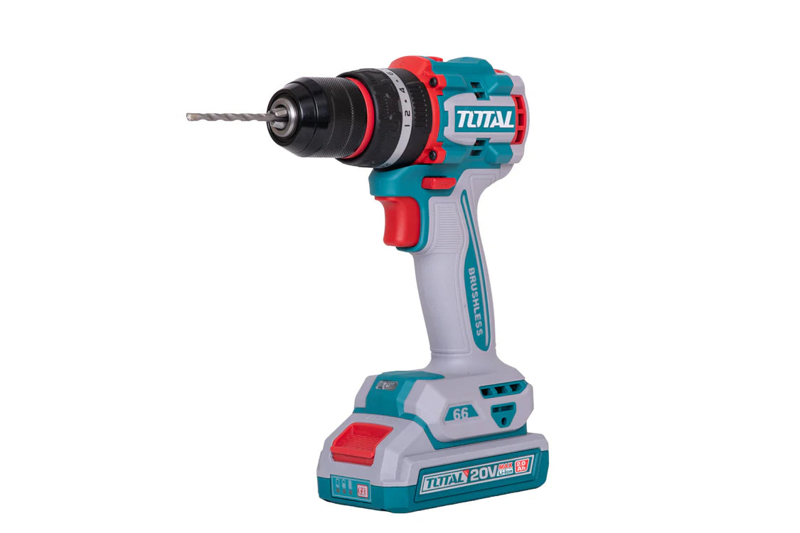 Masina de gaurit cu percutie TOTAL 20V 66Nm, 2x2.0Ah, Brushless