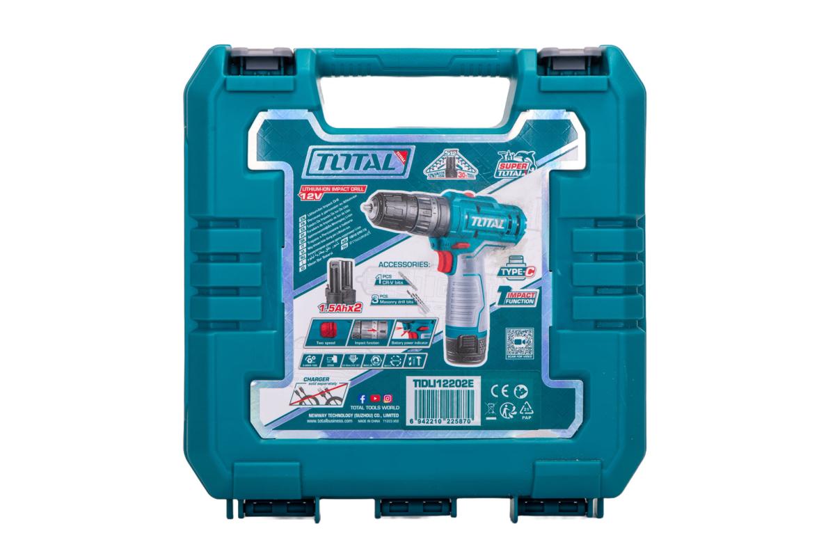 Masina de gaurit cu percutie TOTAL 12V, 20 Nm, 2 acumulatori 1.5Ah